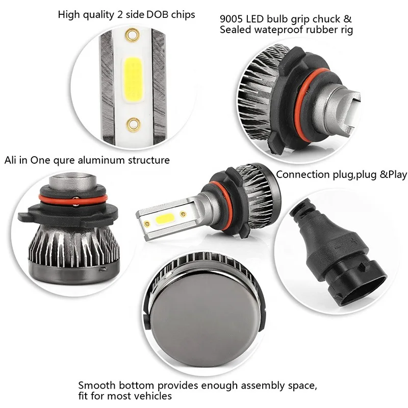 2 개/짝 미니 조명 자동 H7 LED H4 전구 H3 H8 H9 H11 9005 9006 9012 6000LM 자동차 헤드 라이트 H1 6000K 자동 안개등 12V LED 전구