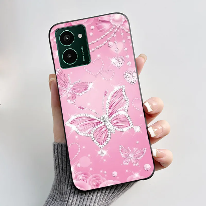 Luxury Fashion Butterfly Flower Painted Black Soft TPU Silicone Phone Case