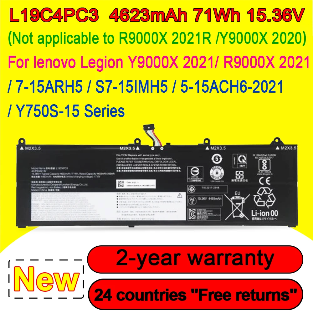 Новый аккумулятор L19M4PC3 для ноутбука Lenovo Legion Y9000 R9000X Y9000X R7000P Y7000P S7-15IMH5 82BC S7-15ARH5 82HM L19C4PC3 71Wh