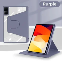 360° Rotating Clear Acrylic Tablet Case with Pencil Holder and Auto Sleep/Wake Feature (XZYKL - Purple)