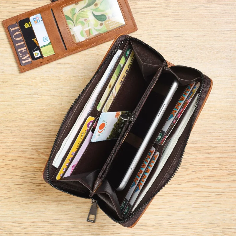 Vintage PU Leather Men Long Wallets Fashion Cell Phone Bag Man Coin Purse Multifunction Card Holder Male Clutch Money Wallet