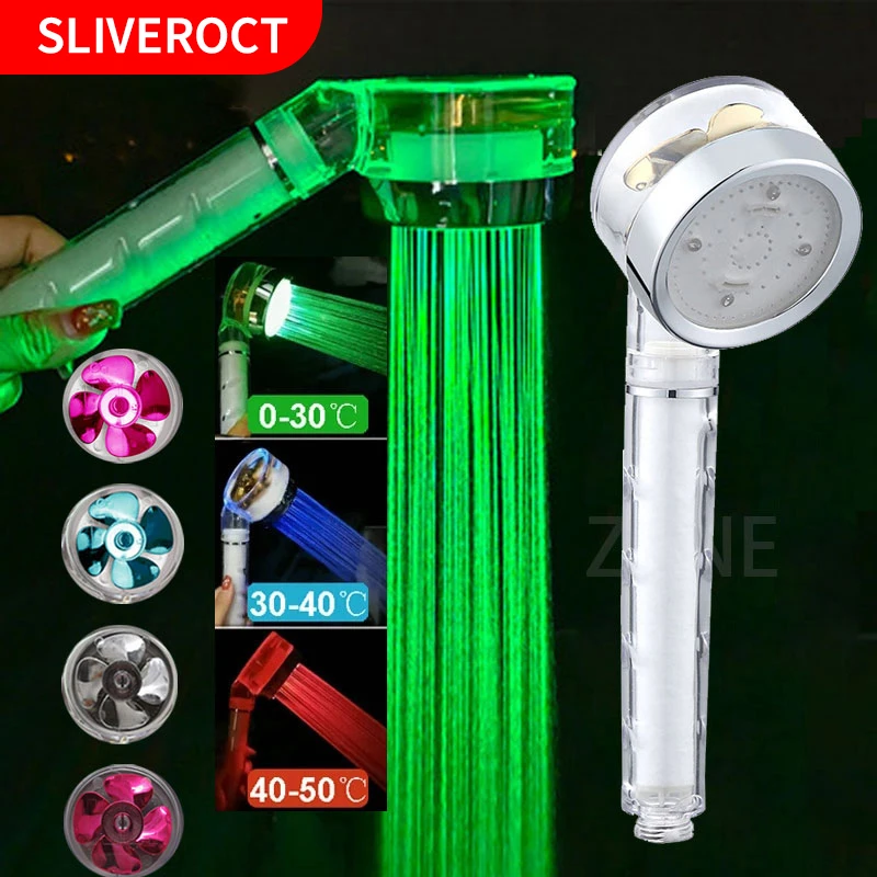 Shower Head Shower Nozzle Led Shower Head Turbocharger Color Changing Temperature Sensor Bathroom High Pressure Water Saving