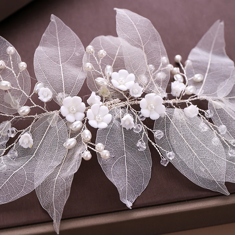 Handmade Leaves Flowers Pearls Women Headbands Beads Bridal Hairbands For Wedding Hair Accessories
