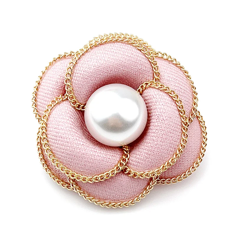 Elegante spilla a forma di camelia in tessuto, stile vintage, con perle e fiori, per matrimoni, feste, abiti, sciarpe, abbigliamento