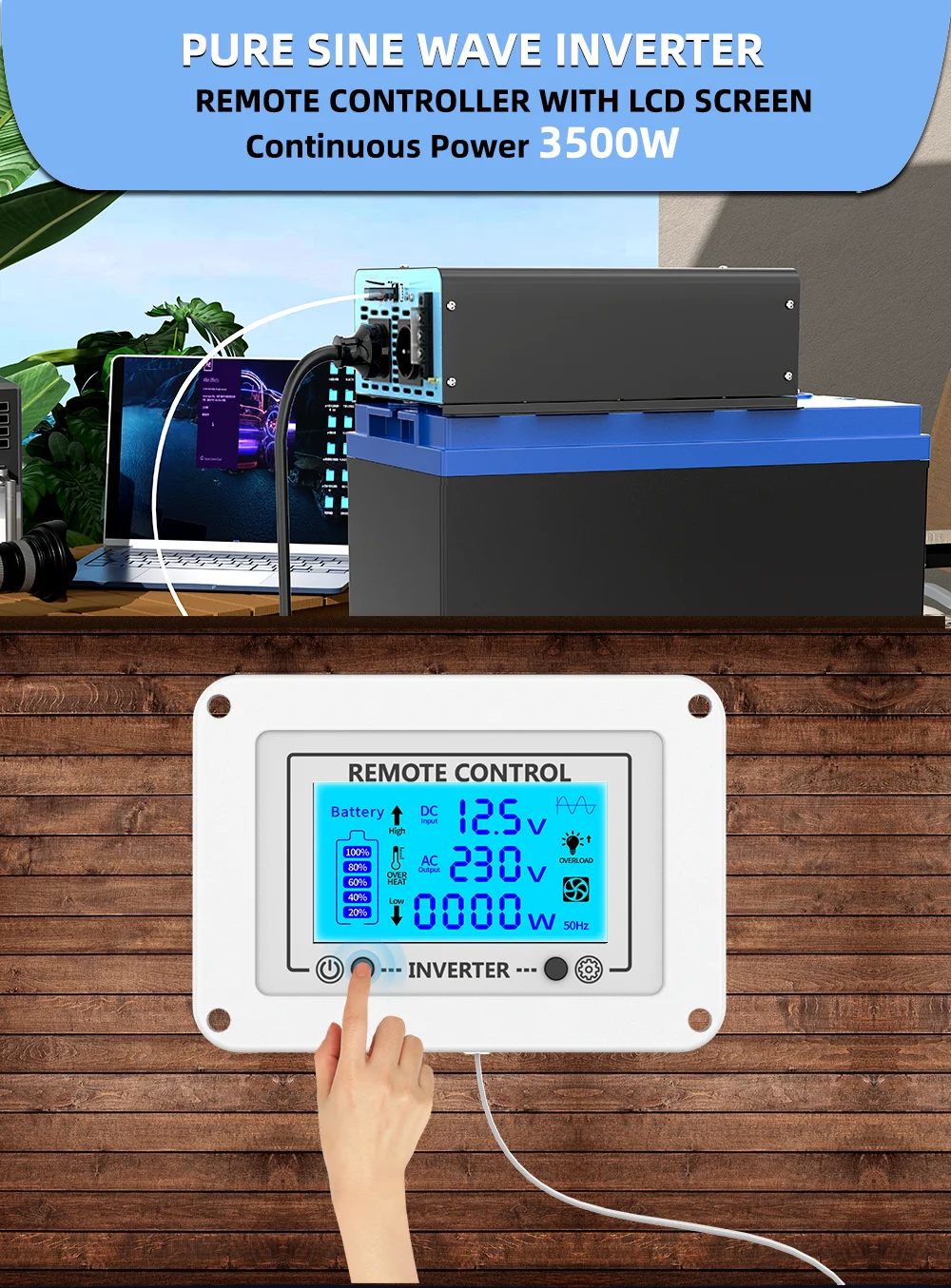 3500 W kontinuierliche Leistung reiner Sinus-Wechselrichter Spitzenleistung 7000 W DC 12 V zu AC 230 V 50 Hz EU-Buchse LCD-Auto-Voltmeter-Konverter – Detail 8