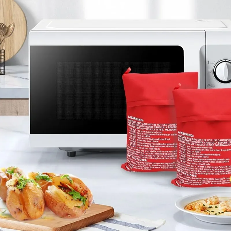 2 Pack Reusable Microwave Cooker Bags Baking Bags Potato Microwave Potato Large Capacity (Red) for Reheating