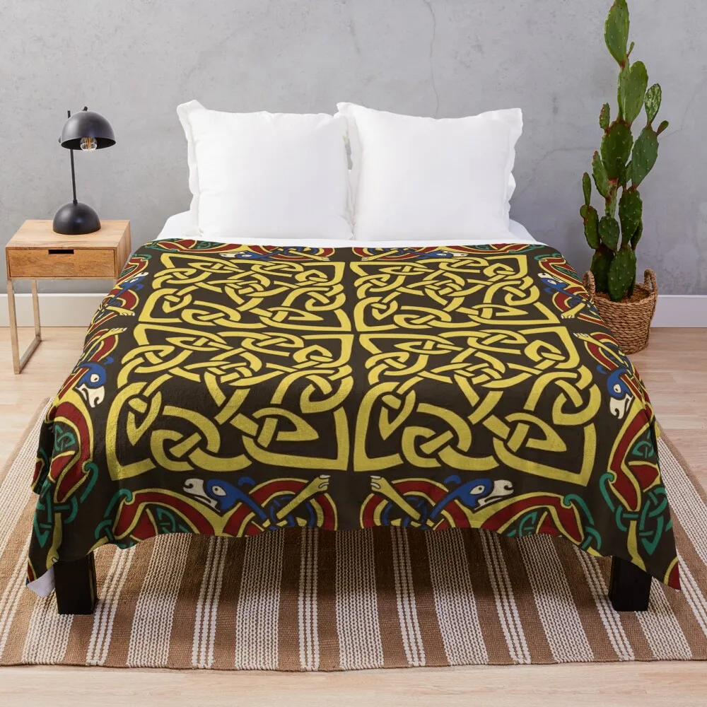 

Gold Knotwork Squares and Hounds Border Throw Blanket Quilt wednesday Blankets