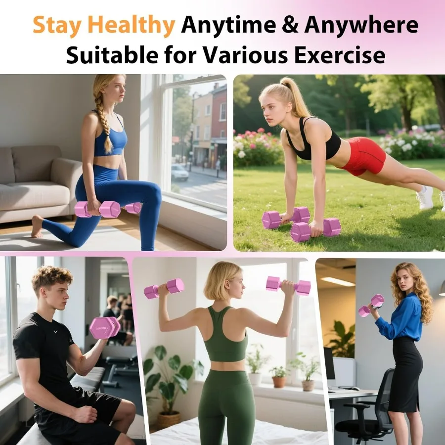 Adjustable Dumbbell Set of 2, 4 in 1 Free Weights Dumbbells Set, Hand Weights for Women at Home, 5 lb Dumbbells Set with Non-sli