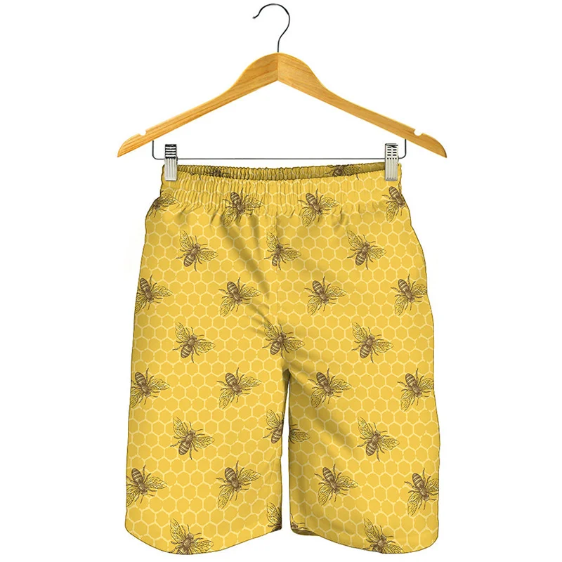 

Cute Bee Honeycomb 3d Printed Beach Shorts Men Kids Fashion Summer Sports Street Short Pants Cool Surf Board Shorts Swim Trunks