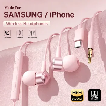 USB C Headphone HiFi Bass Stereo Volume Control Mic Type C 3.5mm Wired Earbuds For Galaxy S25 S24 S23 Ultra iPhone 16 15 Pro Max 1