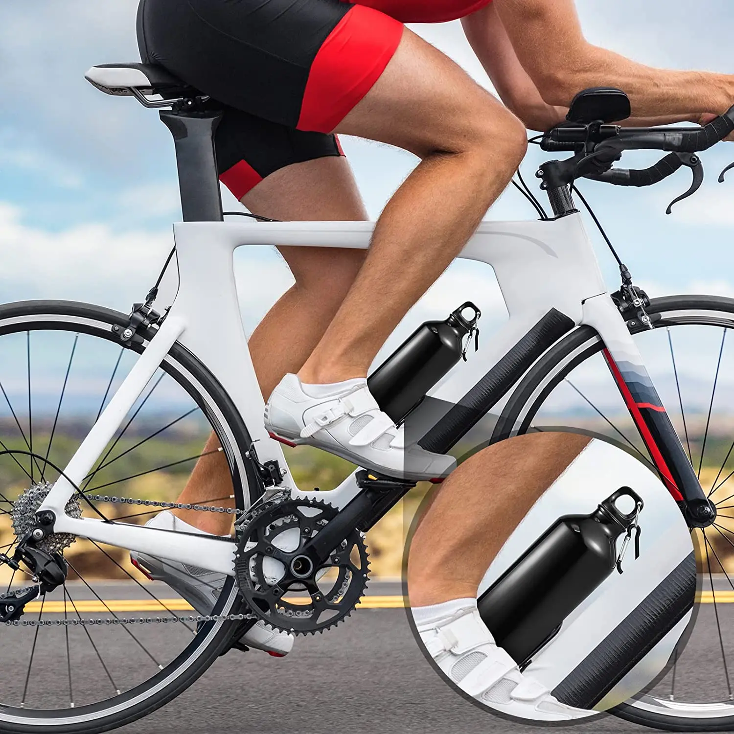 Water Bottle Aluminum Outdoor Exercise Bike Sports Drinking Kettle with Lid Easy to Carry