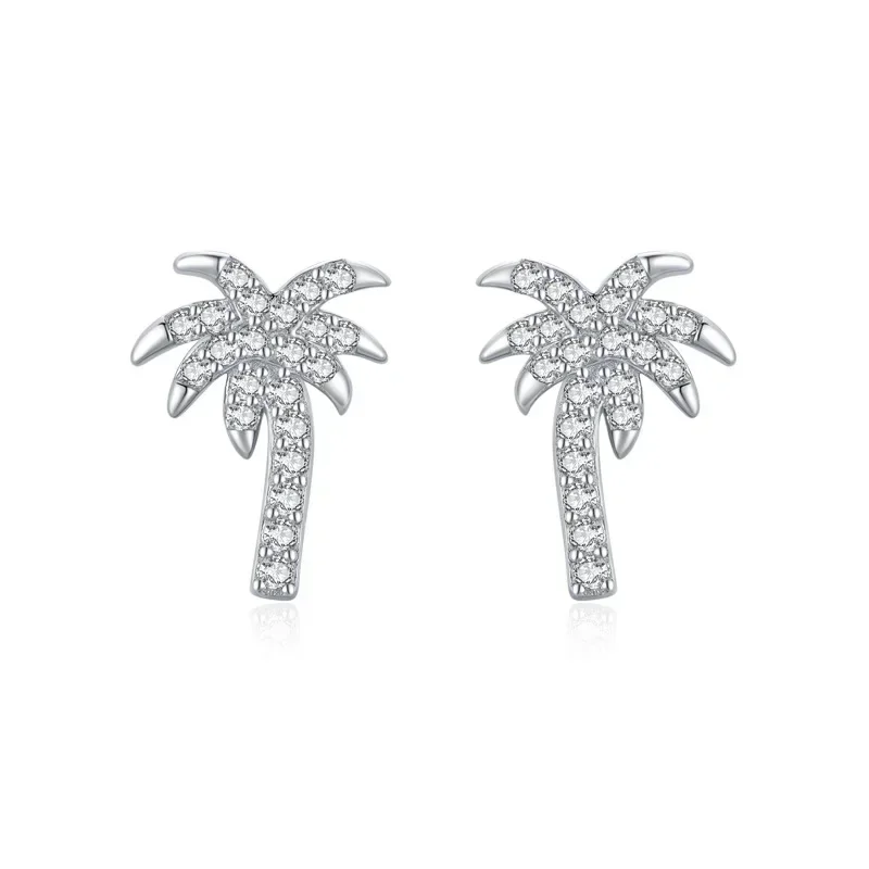 

VWE2 Crystal White Flower Stud Earrings Multicolor Zircon Round Stone Earrings Charm Silver Color Wedding Earrings
