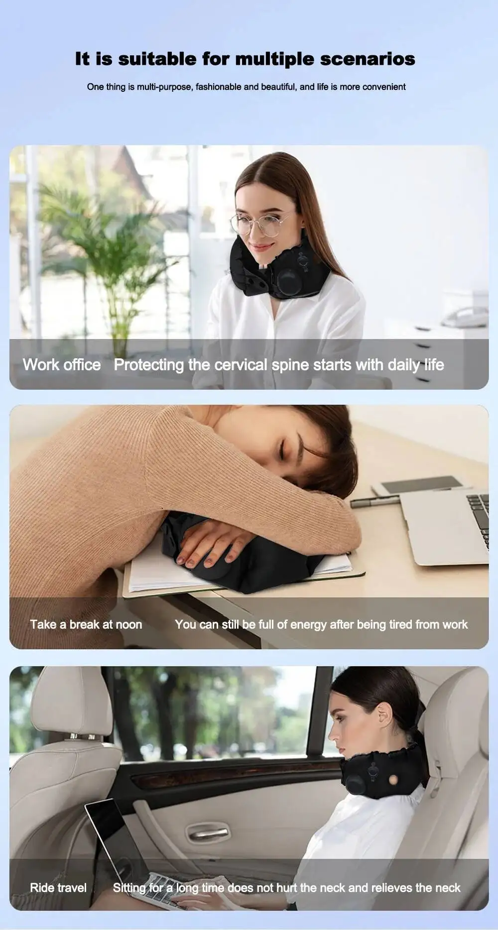 Description Picture 6 of itemInflatable Travel Pillow Soft Breathable Neck Headrest With Inflatable Pot 360° Support Airplane Pillow For Office Car Camping