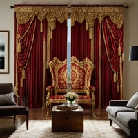 2pcs HD digital curtain printing simulation valance red palace style yellow embroidery home decoration style decoration livin 1