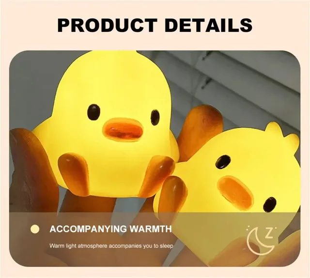 Duck Night Light Bedroom Decoration Cute Cartoon Animal Night Light Christmas Gifts For Kids Room Bedside Sleeping Lamp 2