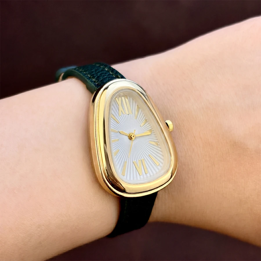 Vintage Gold Watch with Angora Red Leather Strap