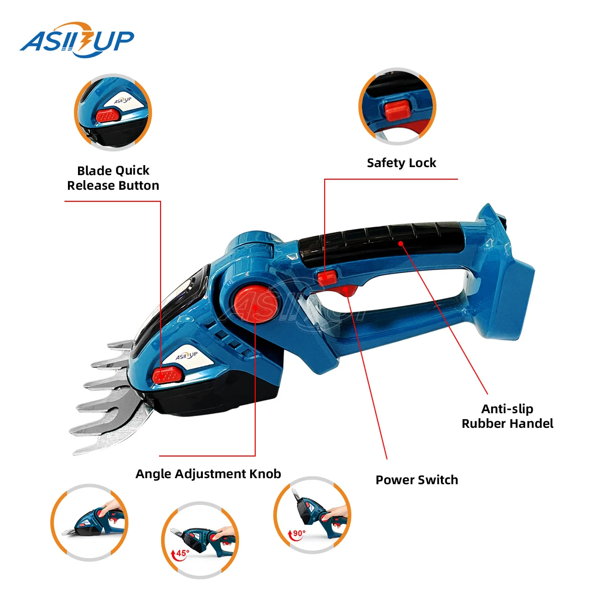 Asii3up 2 IN 1 Cordless Electric Hedge Trimmer 20000rpm Household Shrub Pruning Weeding Garden Power Tool for Makita 18V Battery 4