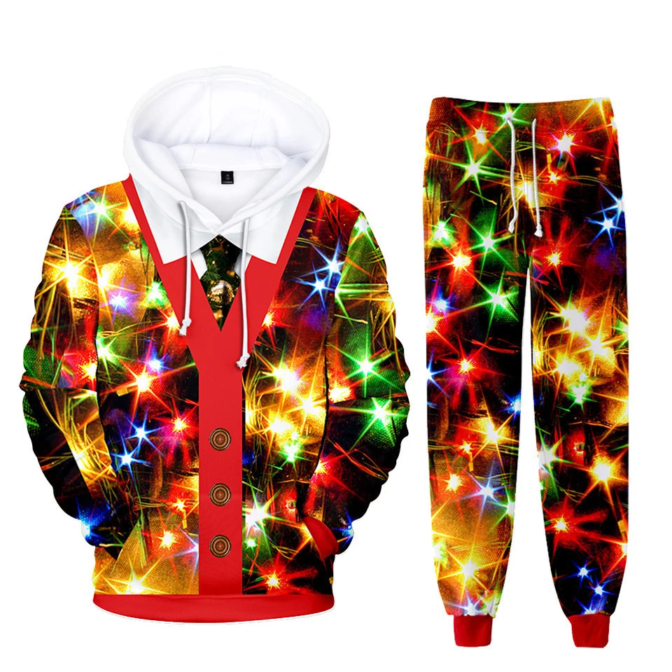 Autumn Mens 3D Print Hoodies Sweatpants Tracksuit