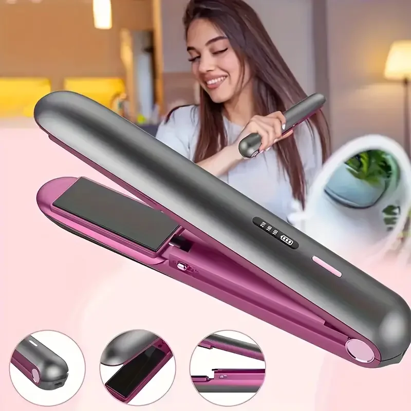 2-in-1 USB charging straightener heats up quickly straight and curly hair three adjustable temperature setting