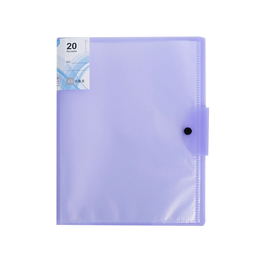 

20 Pages Transparent File Folder Examination Paper Storage Clip for A3 Report Display Cover Organizer Binder (Purple)