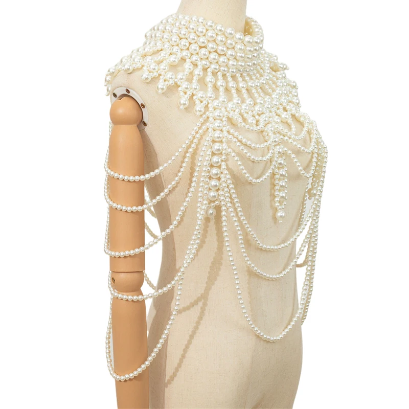 Luxus Perlen Perlen Hochzeit Abend Schal Frauen Party Shrug Körper Kette Perlen Halskette Kristall Körper Kette Kleid mit Zubehör – Detail 4