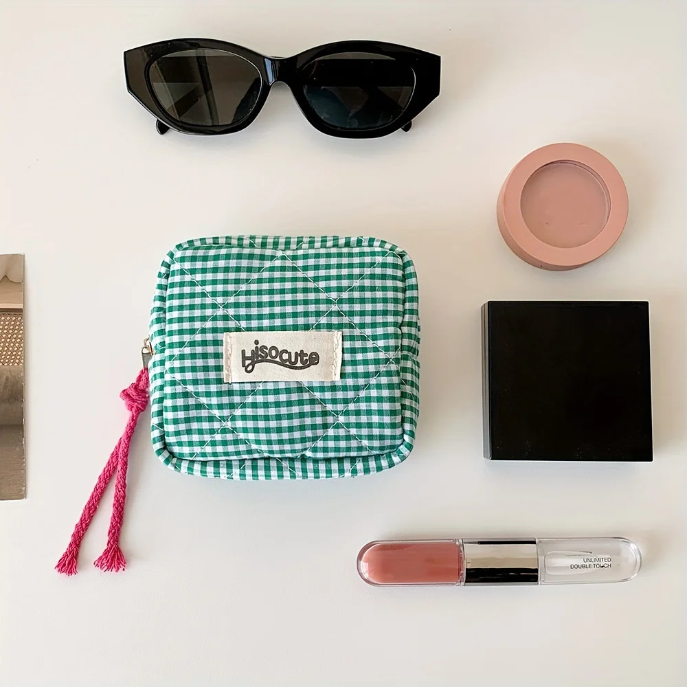 Elegante mini custodia per rossetto scozzese con scomparto Borsa per trucco portatile per portamonete da viaggio per ragazze da donna in poliestere inodore - immagine 4
