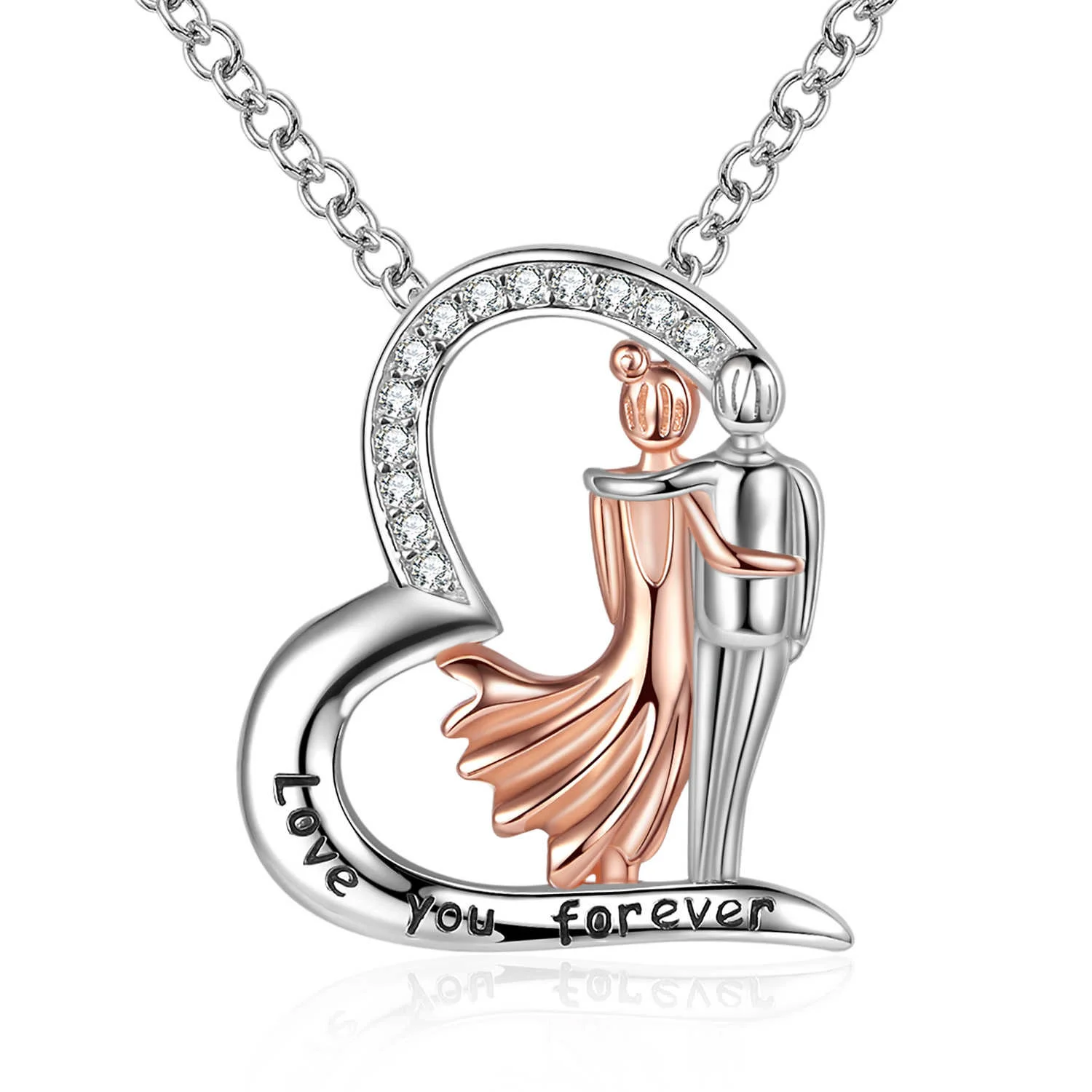 Rose Couple Heart Love Pendant Chain 