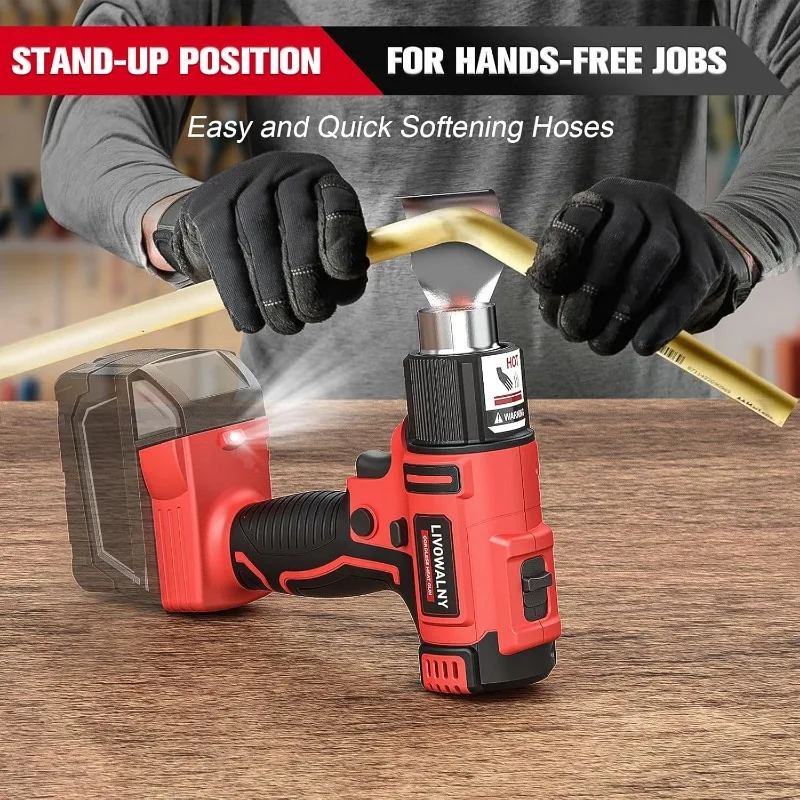 Cordless Heat Gun for Milwaukee m18 Battery LIVOWALNY 18V 350W Hot Air Gun I300℃(572°F)II:550℃（1022°F)  Shrink Tubing No Battery 5