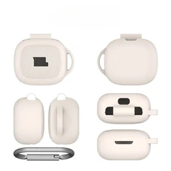 Luxurious Shockproof Earbuds Case with Keychain for JBL Live Pro 2 (Beige)