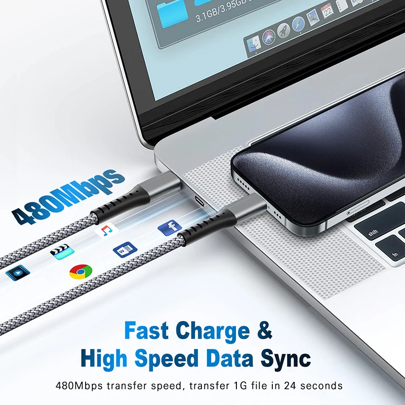 Durable Nylon Braided Fast Charging USB C to USB C Data Cable