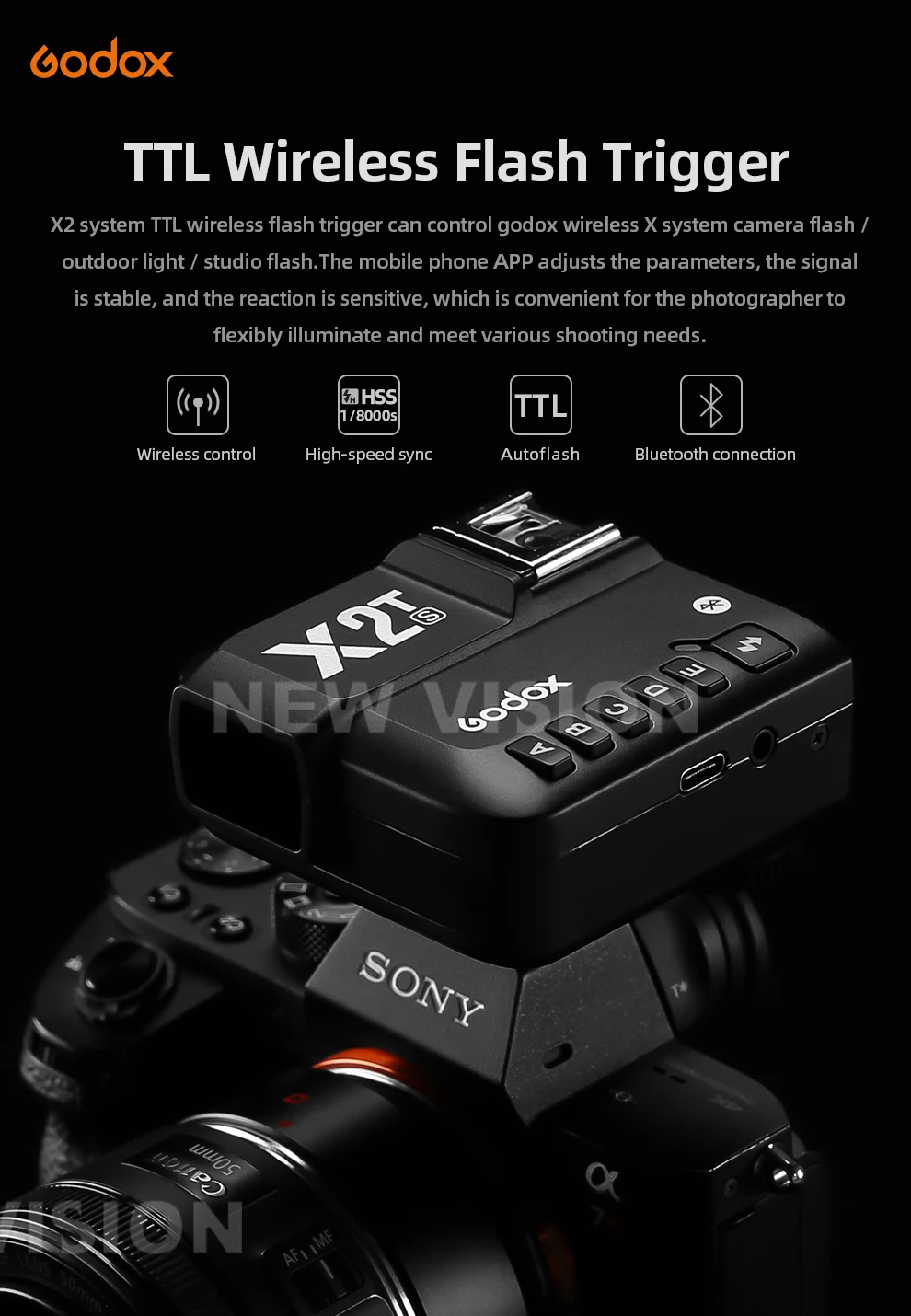 X2T-C X2T-N X2T-S X2T-F X2T-O 2.4G Wireless Flash Trigger Transmitter TTL HSS fo