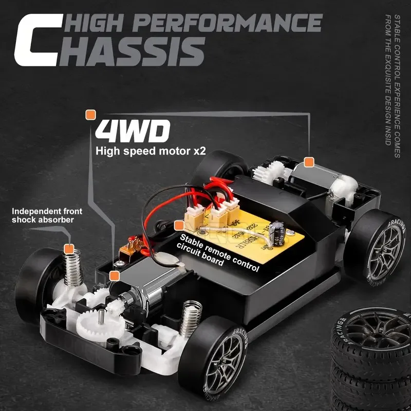 4륜구동 RC 드리프트카 2.4GHz 4x4 레이싱 RTR 무선 조종 트럭 LED 라이트 스턴트 드리프트 고속 레이싱카 어린이 성인 장난감 선물