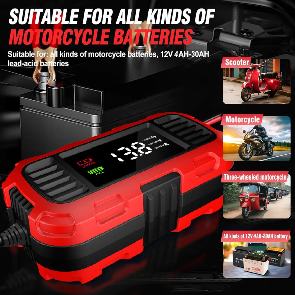 Car Battery Chargers 12V 2A Digital Battery Maintenance For Lead-Acid Batteries Storage Cell Motorcycle Scooter Battery Charging - 4