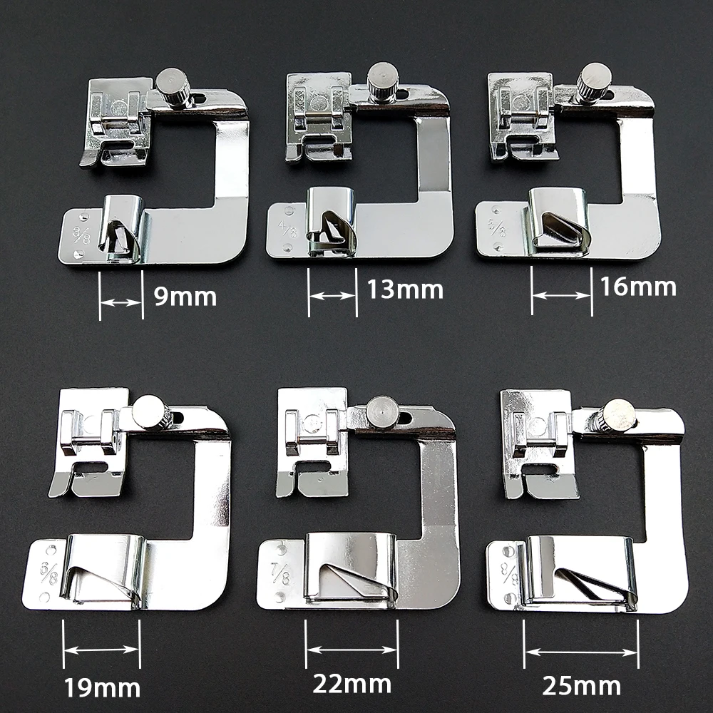 Rolled Hem Feet Set for Domestic Sewing Machines - 3 Sizes (13mm, 19mm, 22mm)