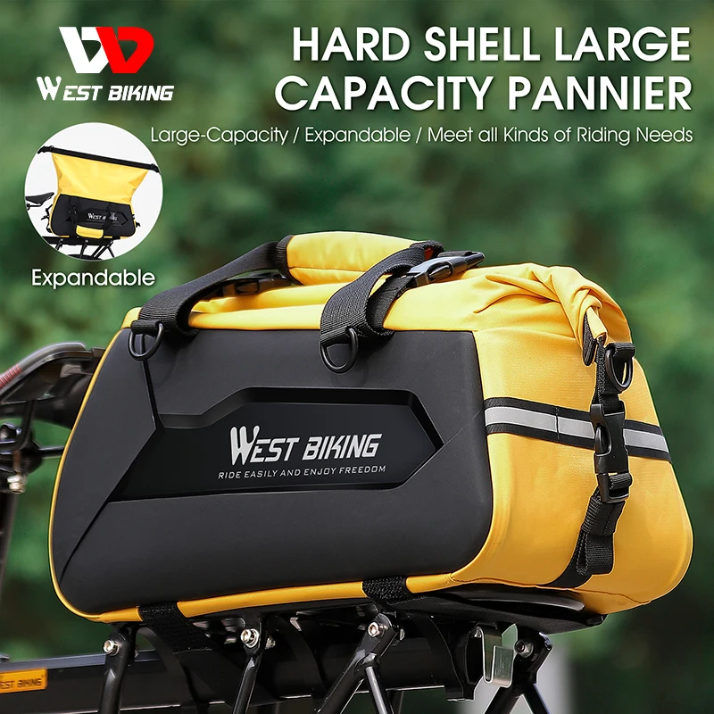 

WEST BIKING 13-25L Hard Shell Bike Trunk Bag Large Capacity MTB Road Bicycle Bag Travel Luggage Carrier Handbag Cycling Panniers