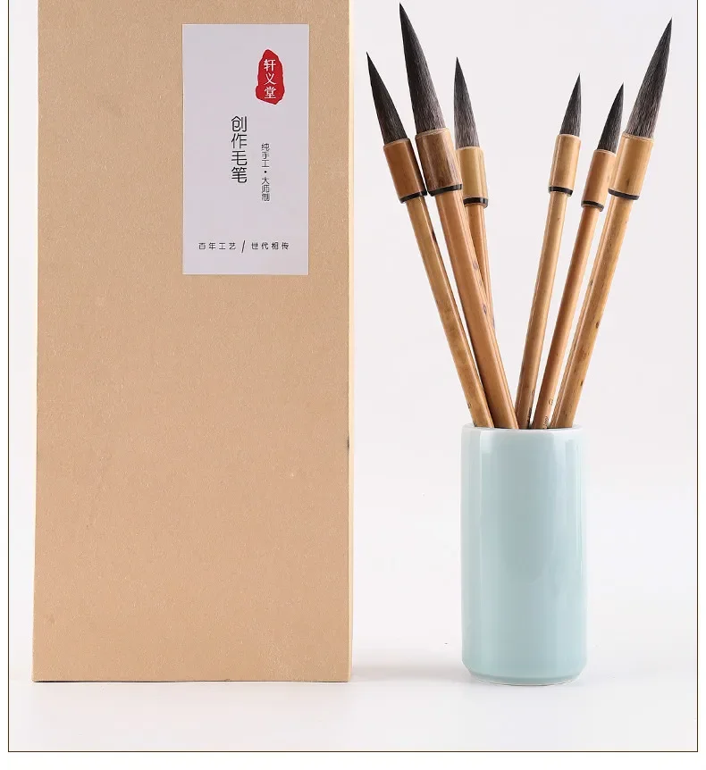 6 stücke Kalligraphie Pinsel Maus Whisker Schreiben Pinsel Traditionelle Kalligraphie Regelmäßige Skript Kaishu Chinesische Malerei Pinsel Stift – Detail 16