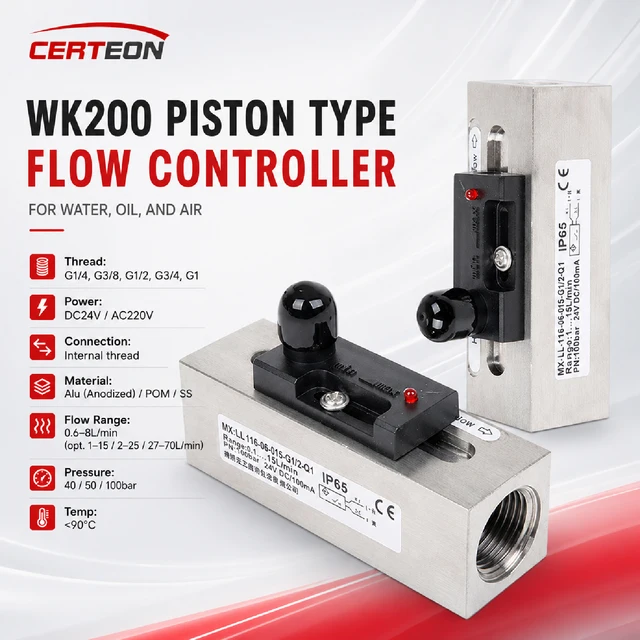 Détecteur de Débit à Piston LED pour Eau Huile et Gaz Interrupteur de Débit Réglable avec Alarme Contrôleur de Flux pour Pompe HVAC Système de Refroidissement 24VDC 220VAC 1