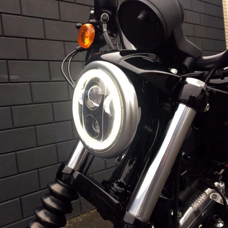 3/4 inch LED Motorcycle Headlight Black For Harley