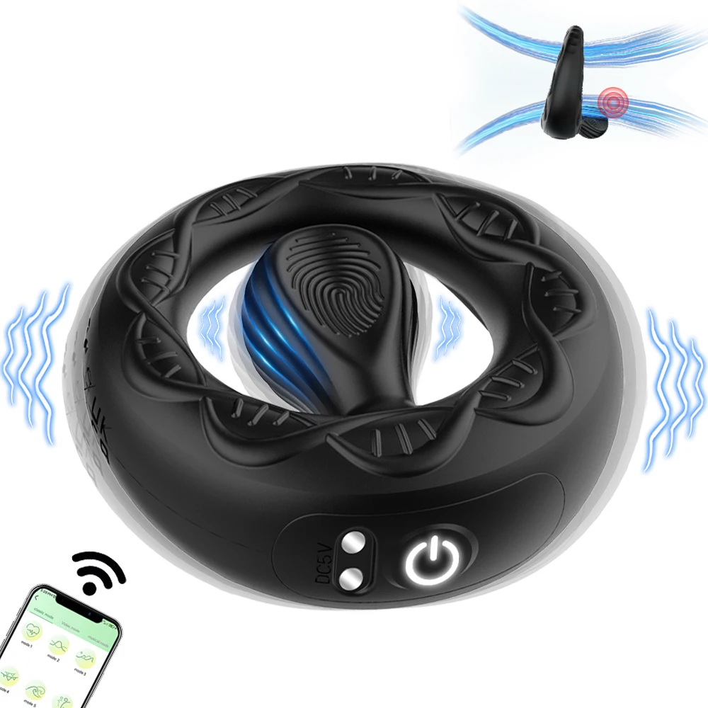 APP-Steuerung Cockring-Vibrator, Penis, vibrierende Verzögerung der Ejakulation, Klitorisstimulator, 9-Vibrationsmodus, Sexspielzeug für Männer
