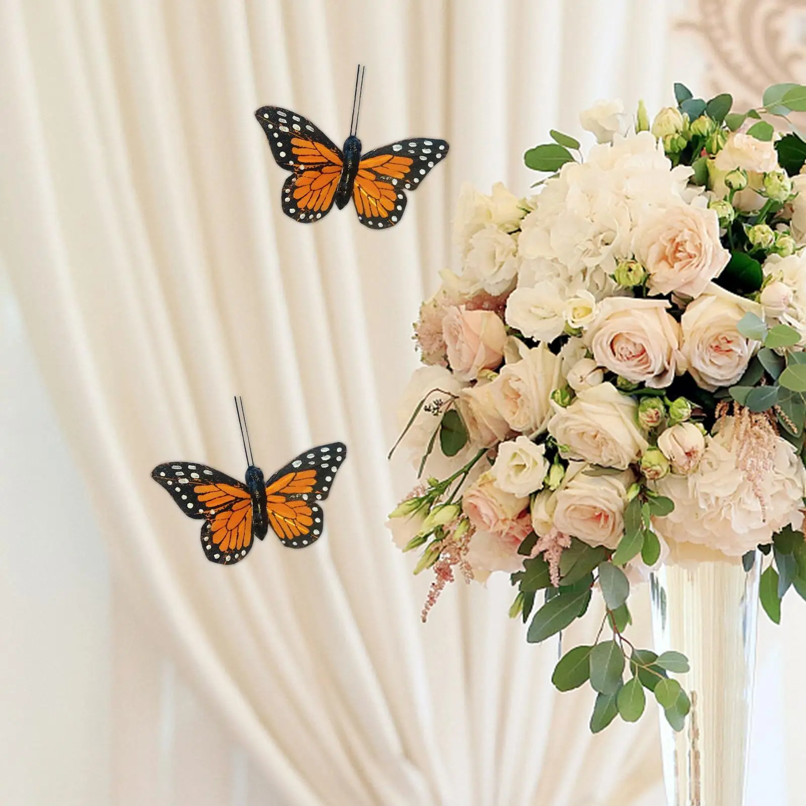 Simulated Monarch Butterfly Decoration Artificial Crafts 3D Feather Butterflies wall art decor 10x for Party Wedding Living Room Home Bedroom