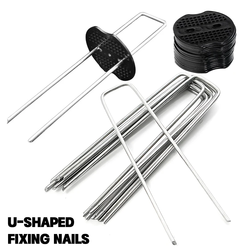 U-Shape Garden Staples With Washers 15cm Lawn Stakes Ground Nails for Turf Fixing Pipe Securing Gardening Fixing Tools 20/40pcs