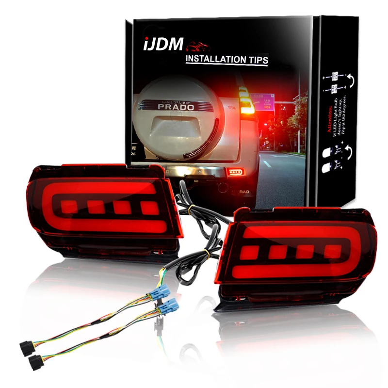 2pcs For Toyota Land Cruiser Prado 150 LC150 FJ150 GRJ150 Bumper Reflector Lights Function as Tail,Brake Lamps & Rear Fog Lamps
