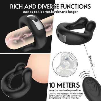 Penis Ring Vibrator Adjustable Size Delay Ejaculation Cock Ring Longer Harder Chastity Device Prostate Massager Sex Toy for Men 5
