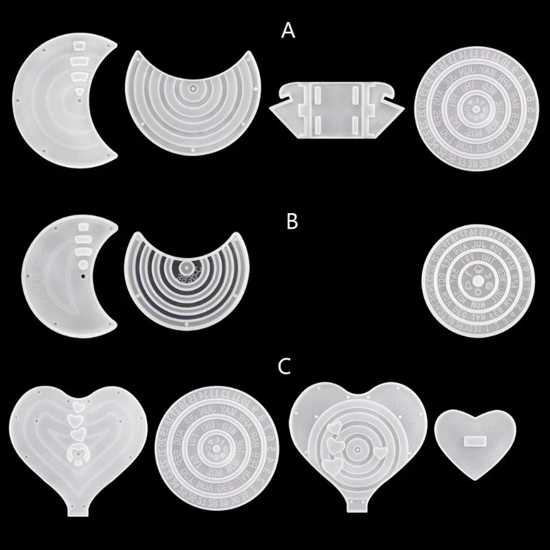 

Moon/Love Heart Calendar Pendant Silicone Mold Wall Decorativ Resin Casting Mold 97QE
