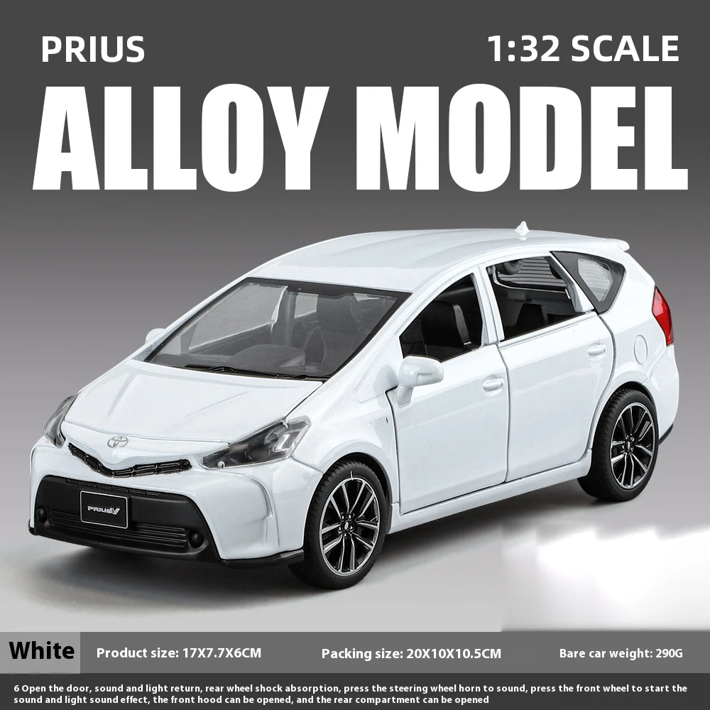 1:32 Toyota Prius Alloy Car Toy Diecast with Sound & Light Features - Pull Back Action Collectible Display Ornament