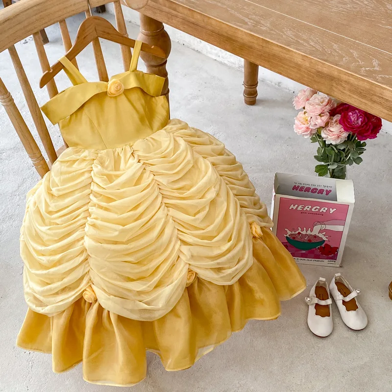 Off Shoulder Yellow Princess Dress for Kids Girl Belle Costume
