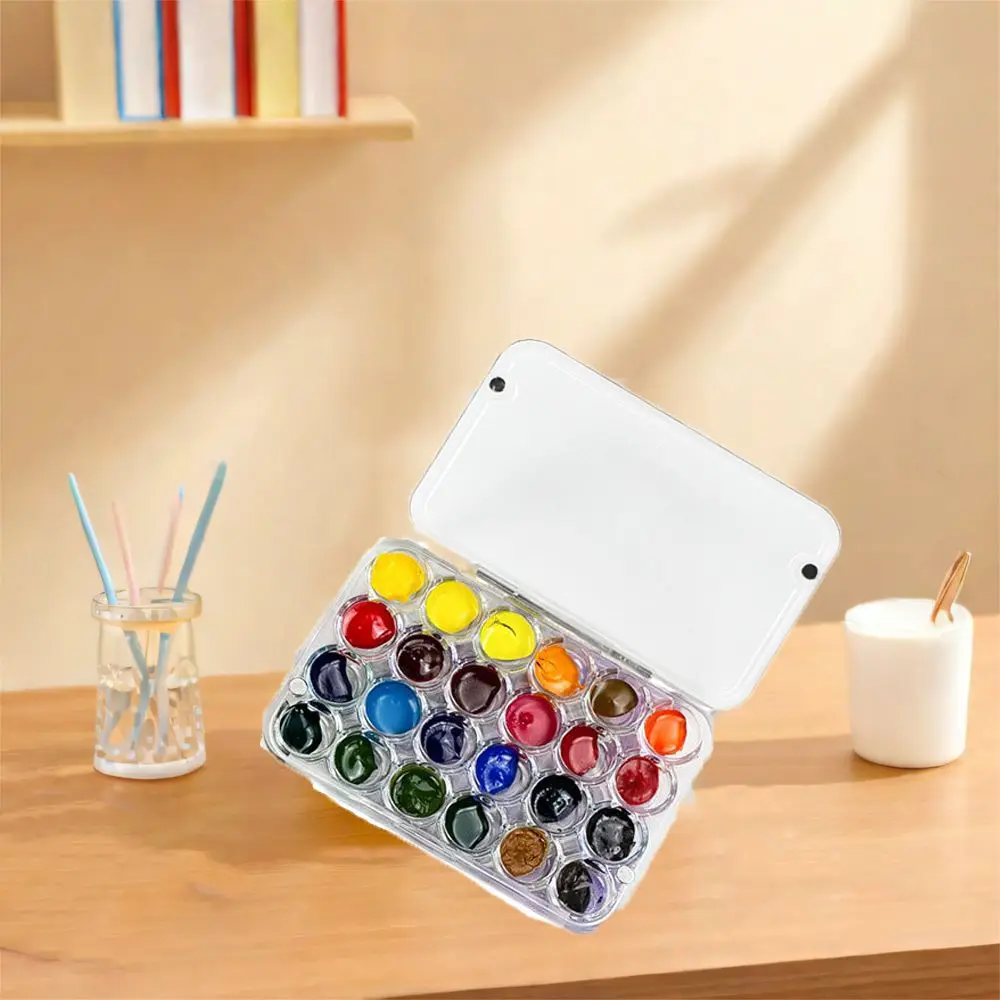 휴대용 24칸 미니 수채화 팔레트 아크릴 빈 수채화 물감 트레이 투명 밀폐형 페인트 박스 사무실용