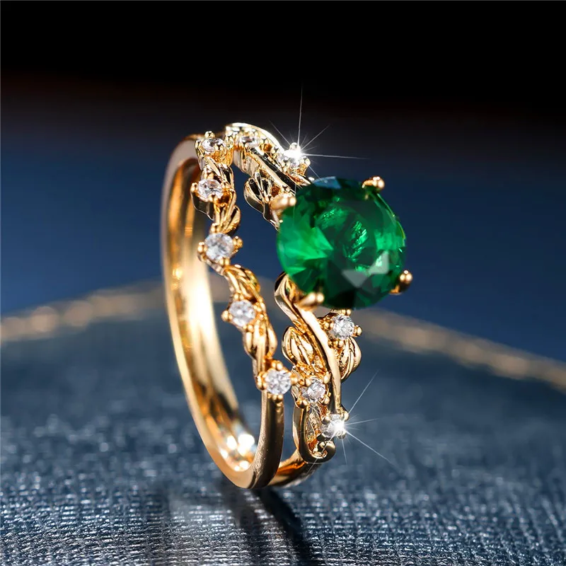 Luxury Female Crystal Red Zircon Stone Engagement Ring Set Cute Wedding Jewelry For Women