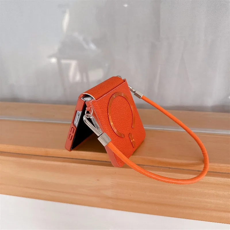 Enhanced Leather Magnetic Cover with Wristband and Lanyard for Seamless Wireless Charging
