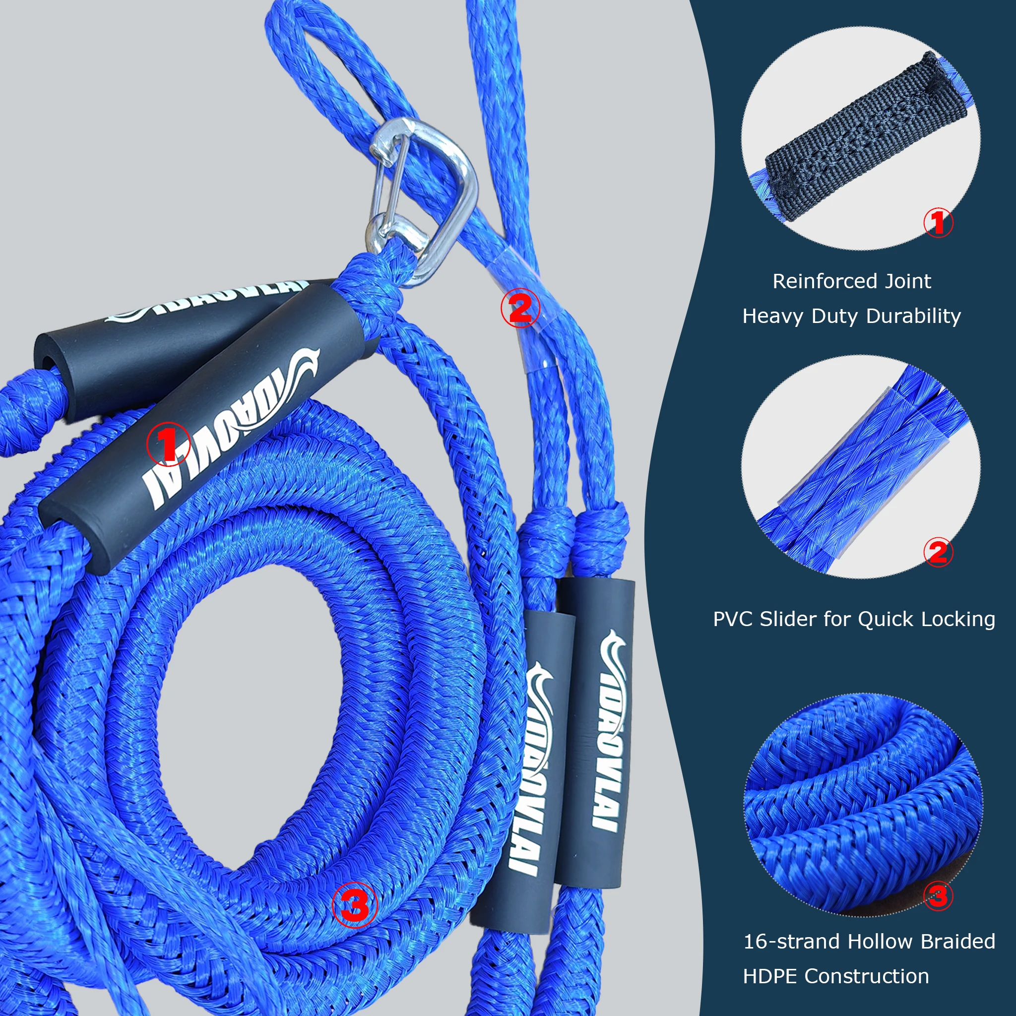 Durable Blue Bungee Dock Line – Heavy Duty, Stretchable Boat Rope with Hook/Loop Accessories